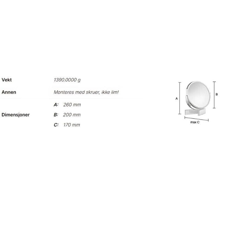 Smedbo Outline 490 Sminkespeil 7x Vegghengt