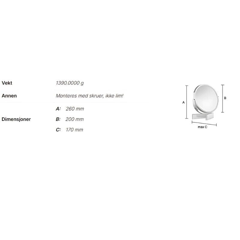 Smedbo Outline 490 Sminkespeil Vegghengt - 7x Krom Smedbo Sminkespeil SM-FK490