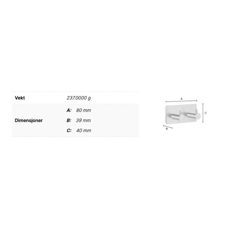Smedbo ZK356 Dobbel Krok Pool Krom Smedbo Knagger SM-ZK356