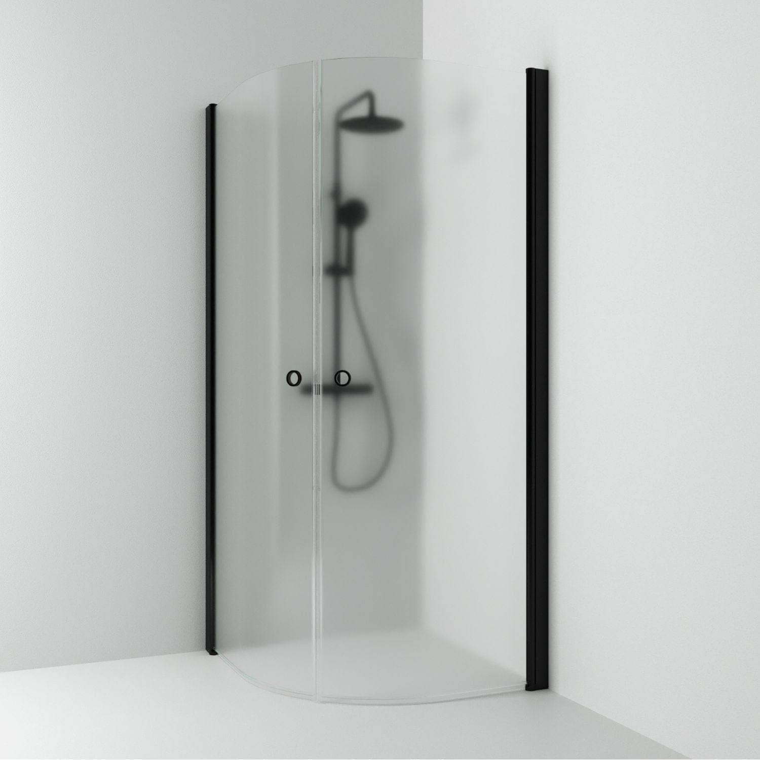 Svedbergs Skoga Dusjhjørne Buet Hullgrep Svart matt / 80x80cm / Frostet glass Svedbergs Dusjhjørne SV-60608288