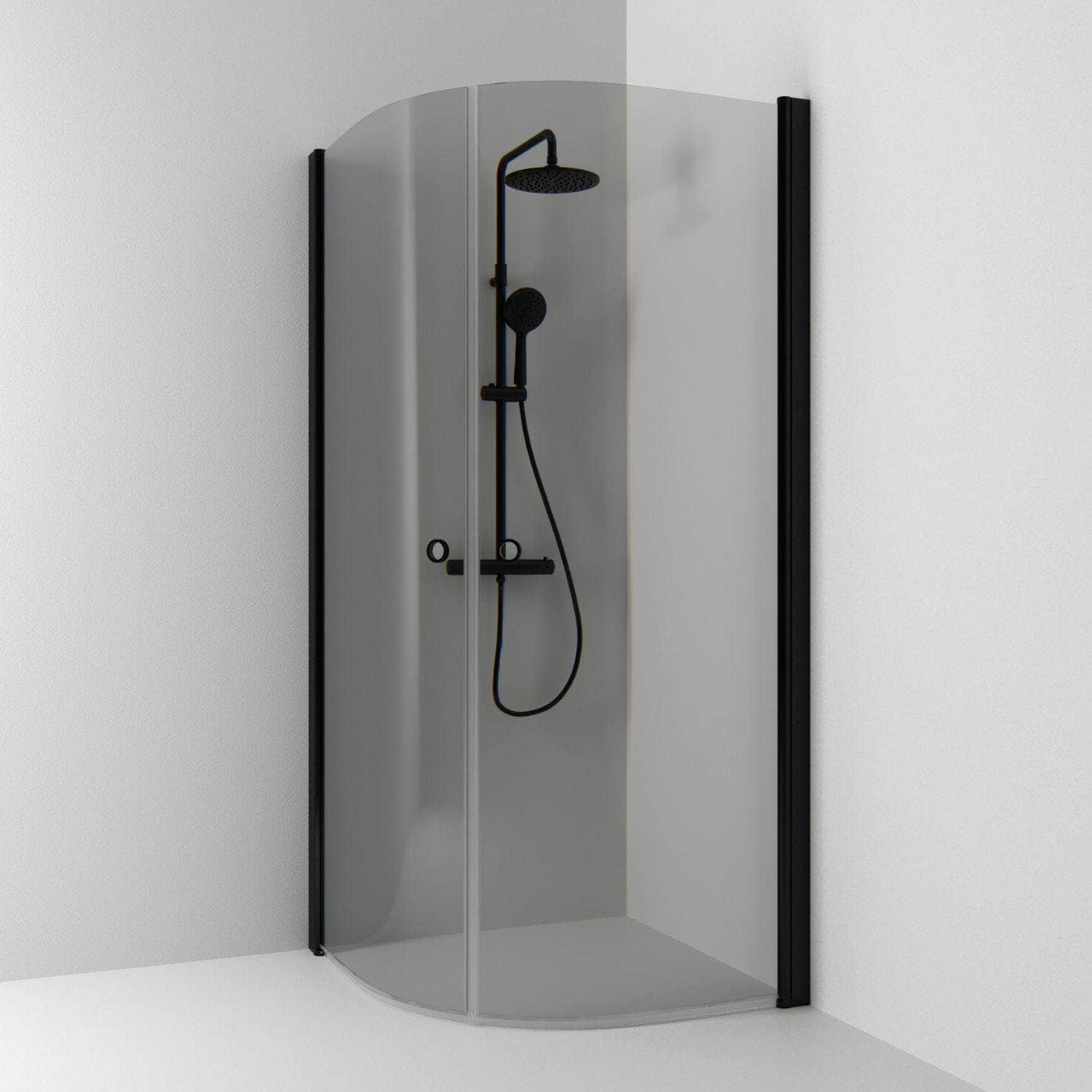 Svedbergs Skoga Dusjhjørne Buet Hullgrep Svart matt / 80x80cm / Røkfarget glass Svedbergs Dusjhjørne SV-60611288