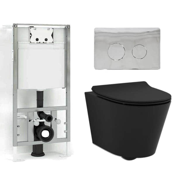 Svedbergs Vege Rimless 3-i-1 Toalettpakke Svart matt / Krom Svedbergs Toalettpakker BUN-90770KRO