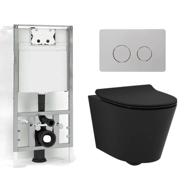 Svedbergs Vege Rimless 3-i-1 Toalettpakke Svart matt / Matt krom Svedbergs Toalettpakker BUN-90770MKR