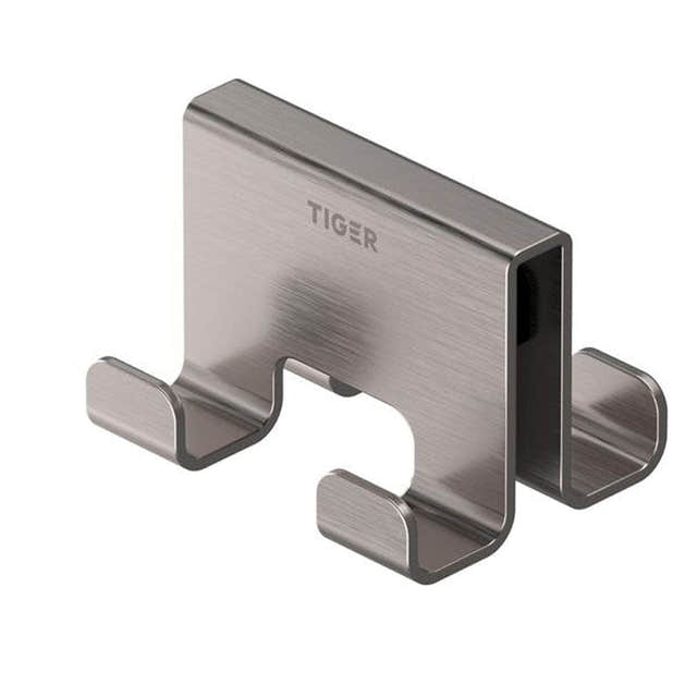 Tiger Caddy dobbel krok til glassvegg Børstet stal Tiger Knagger CO-800295