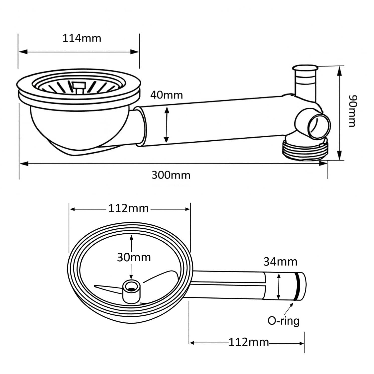 TMC 1 1/2" x 114 mm ventilsett TMC Vannlås HEI-1387099
