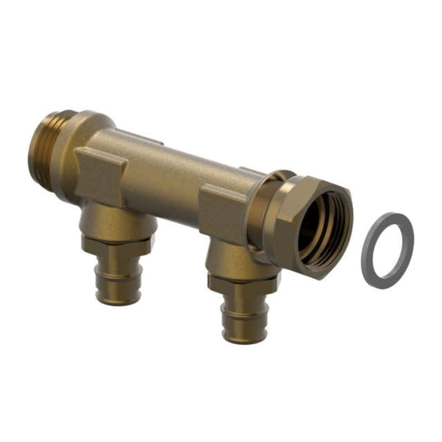 Uponor Aqua Plus Q&E DR Fordeler med Løpemutter - 2 uttak 3/4"x16mm Uponor Fordeler tappevann HEI-5110256