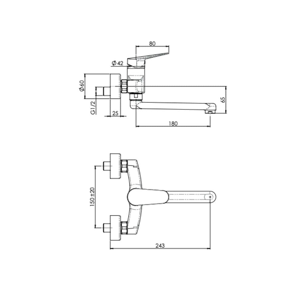 Vigour One Ett-greps Veggbatt med Svingbar tut Krom Vigour Servantbatteri GRO-4330061
