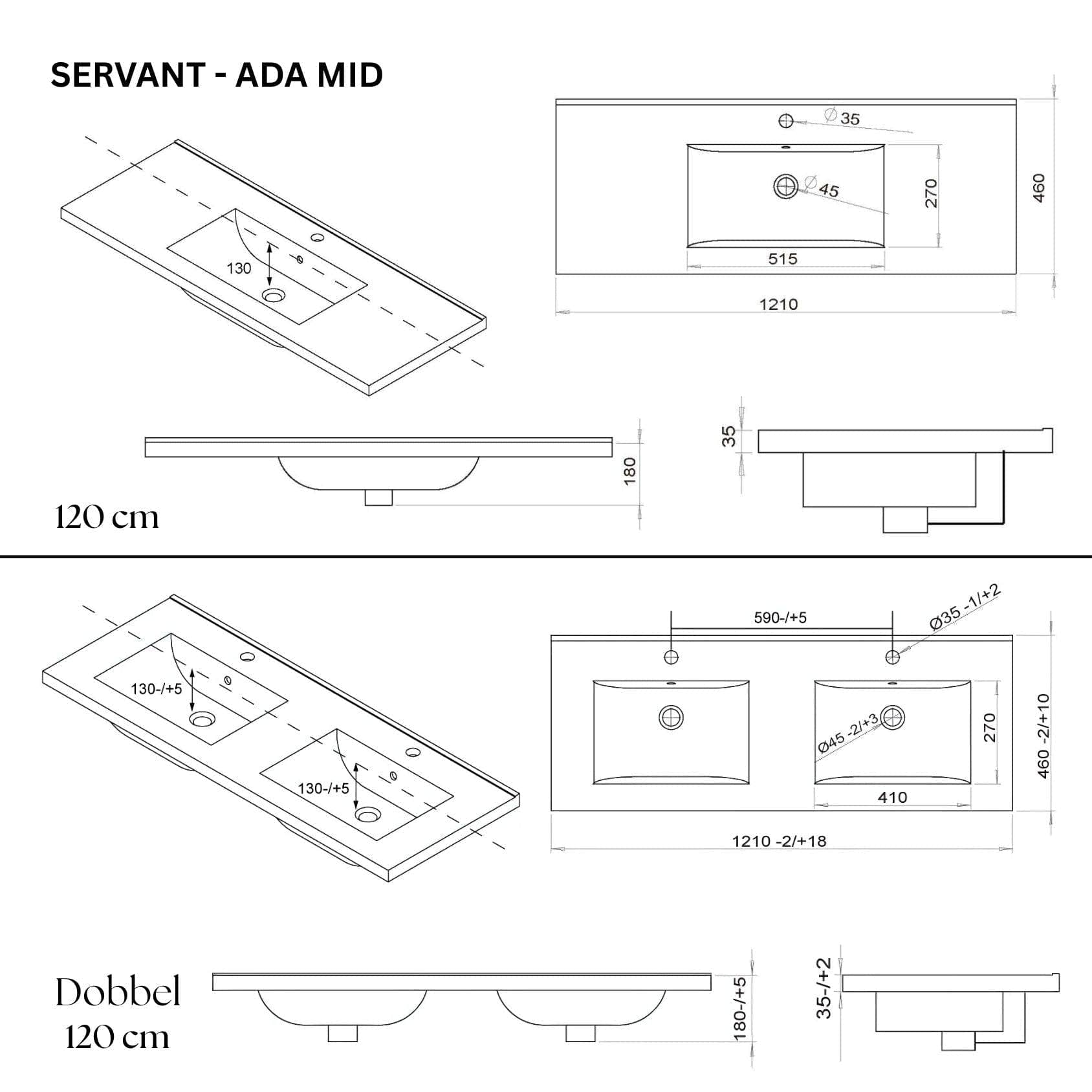 VikingBad ADA D46 Møbelservant B60-120cm VikingBad Møbelservant