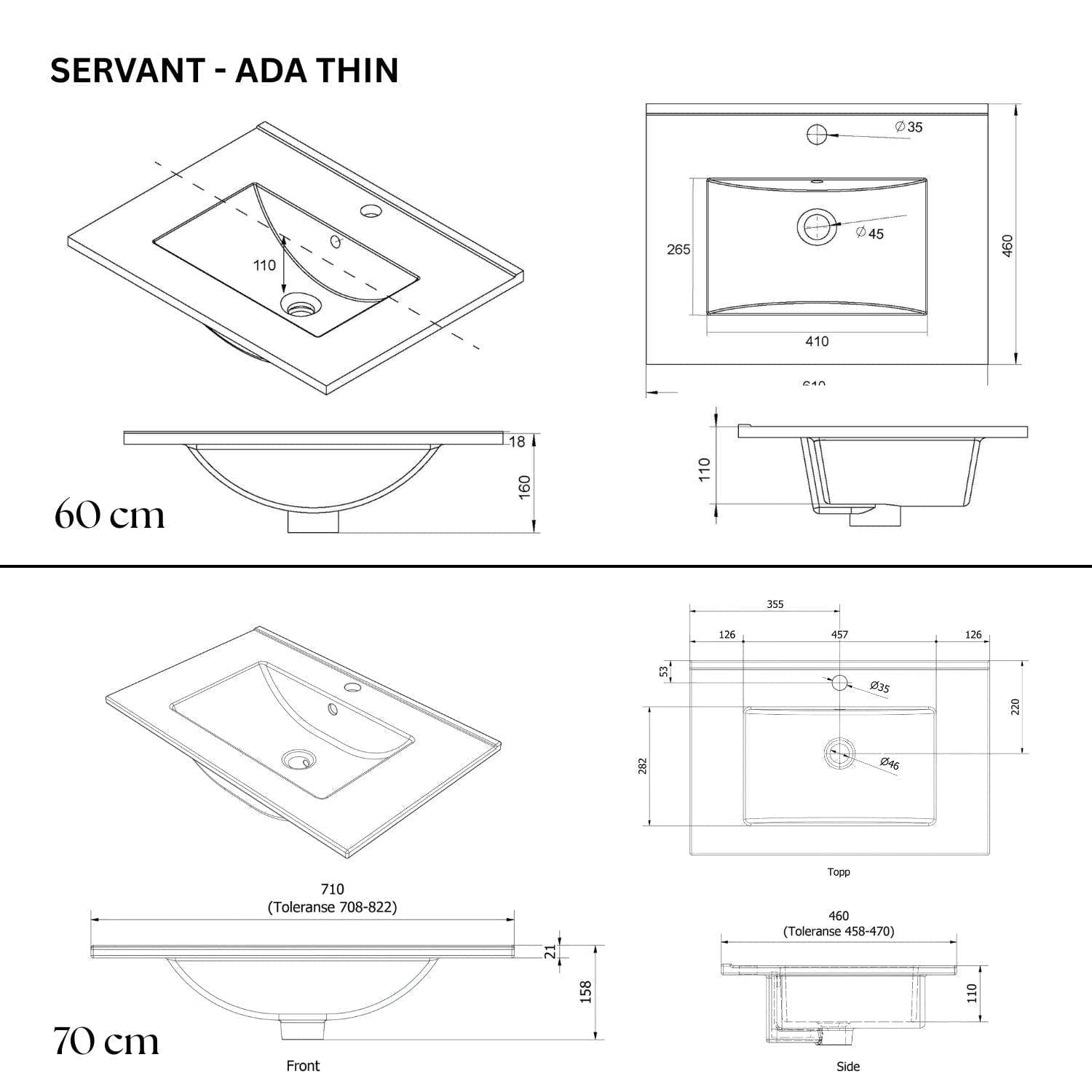 VikingBad ADA D46 Møbelservant B60-120cm VikingBad Møbelservant