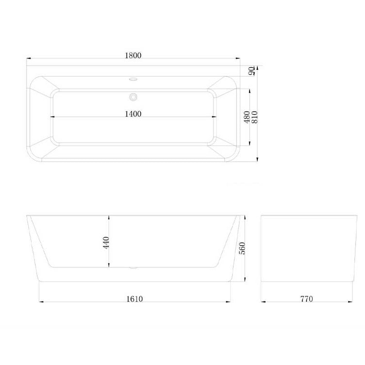 Vikingbad Badekar Dybe Rett 160-180 back to wall