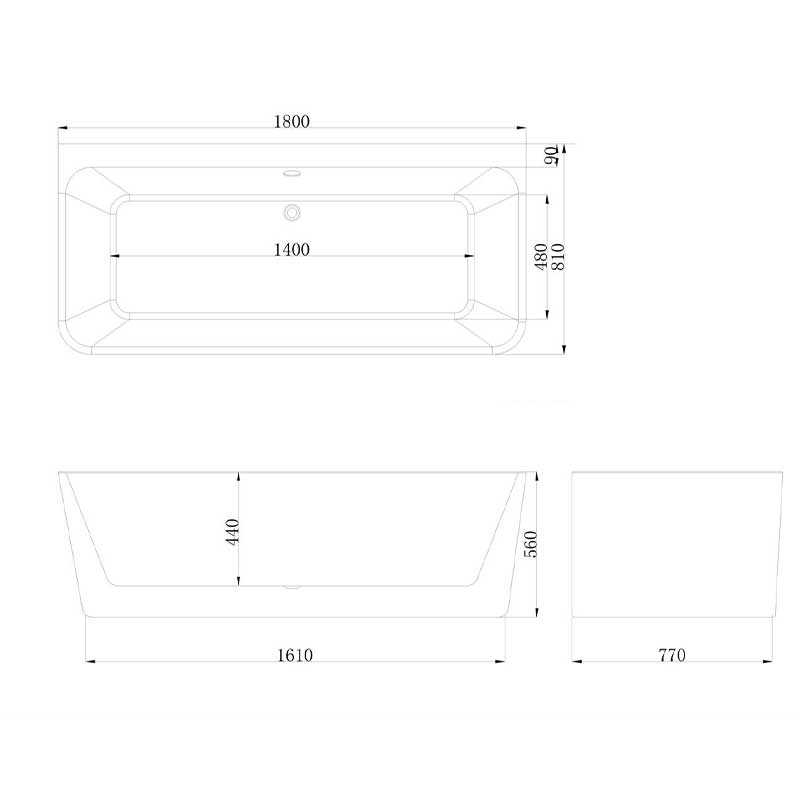 VikingBad Badekar Dybe Rett 160-180 - back to wall VikingBad Frittstående badekar