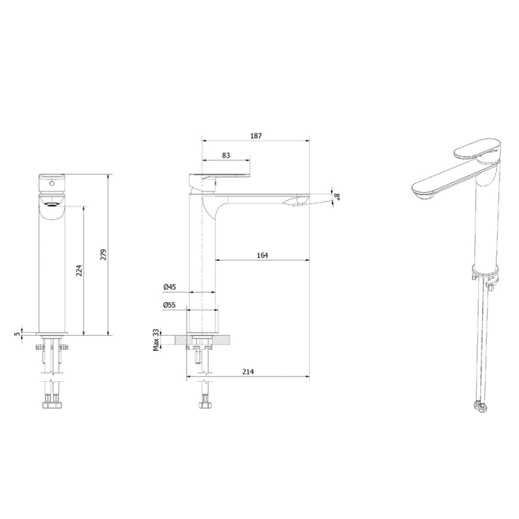 VikingBad Embla Høy Servantbatteri H297mm VikingBad Servantbatteri