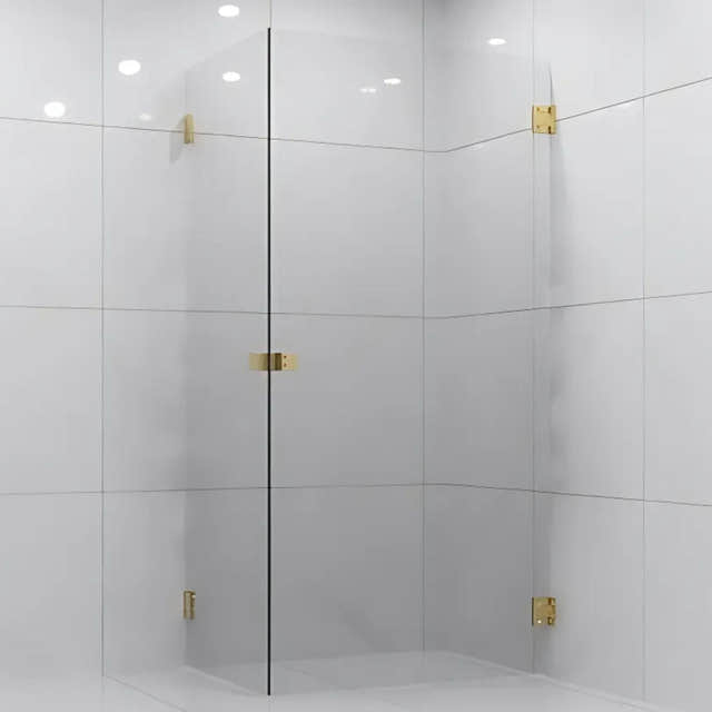 VikingBad EMIL Dusjhjørne Rett H200cm Børstet messing / 70x100cm / Klart glass VikingBad Dusjhjørne VB-118703