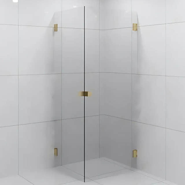 VikingBad EMIL Dusjhjørne Rett H200cm Børstet messing / 70x80cm / Klart glass VikingBad Dusjhjørne VB-118709