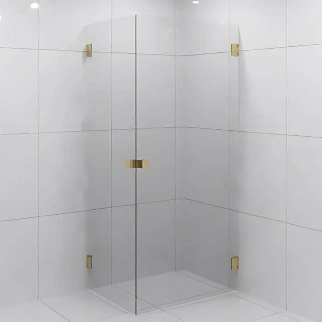 VikingBad EMIL Dusjhjørne Rett H200cm Børstet messing / 70x90cm / Klart glass VikingBad Dusjhjørne VB-118712