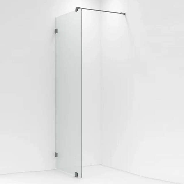 VikingBad Emil Glassfelt H200cm inkl. støttestag, veggfeste og gulvfeste Børstet grå / 70cm / Klart glass VikingBad Dusjvegg VB-118756