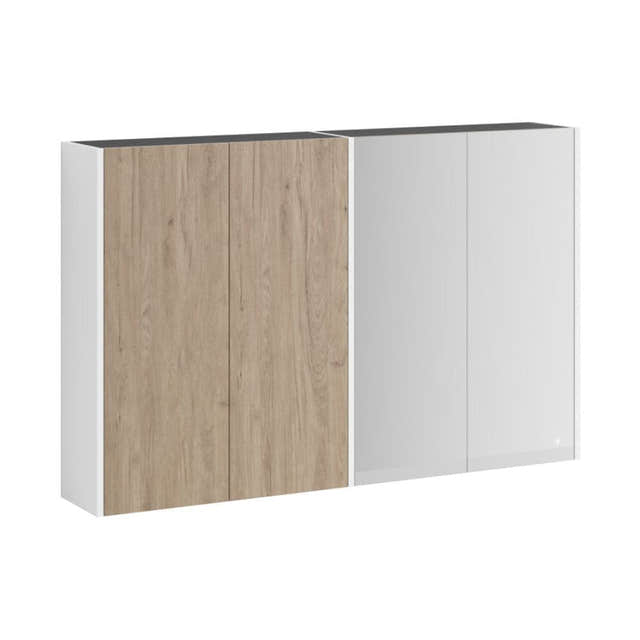 VikingBad Fay Dobbel Veggskap 2/4 Speil Hvit matt/eik VikingBad Sideskap bad VB-119195