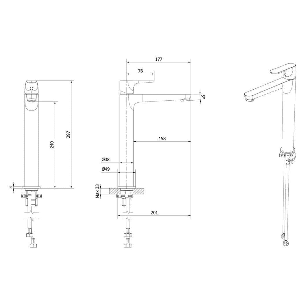 VikingBad Fryd Høy Servantbatteri H297mm VikingBad Servantbatteri