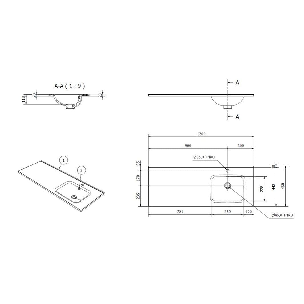 VikingBad INA D46 Thin Møbelservant B60-180cm - H2cm VikingBad Møbelservant