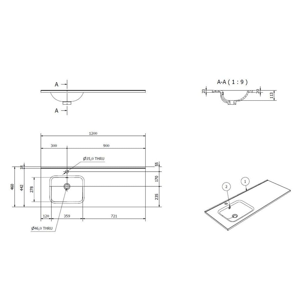 VikingBad INA D46 Thin Møbelservant B60-180cm - H2cm VikingBad Møbelservant