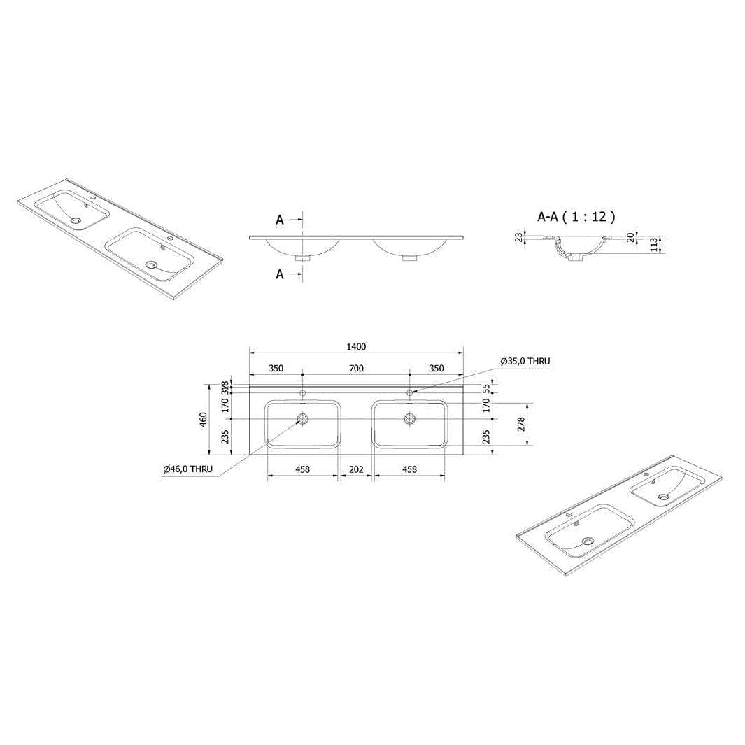 VikingBad INA D46 Thin Møbelservant B60-180cm - H2cm VikingBad Møbelservant