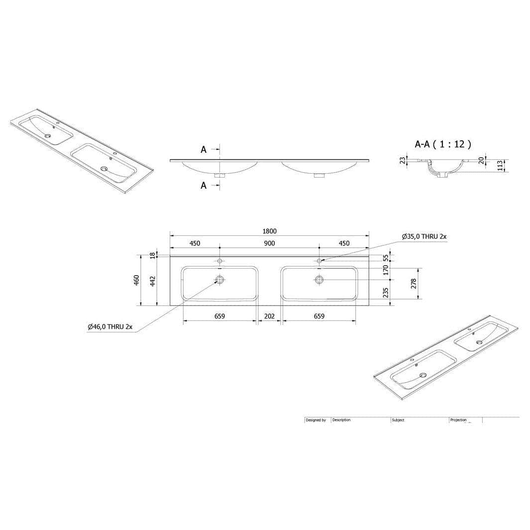 VikingBad INA D46 Thin Møbelservant B60-180cm - H2cm VikingBad Møbelservant