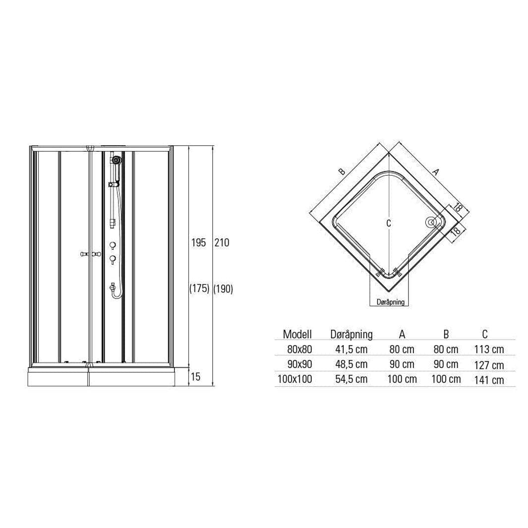 VikingBad Kiev Lav Dusjkabinett Rett H190cm VikingBad Dusjkabinett