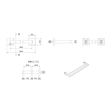 OUTLET: Vikingbad Luna Rett Dobbel Håndklestang B65cm