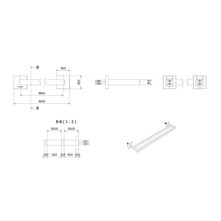 OUTLET: Vikingbad Luna Rett Dobbel Håndklestang B65cm