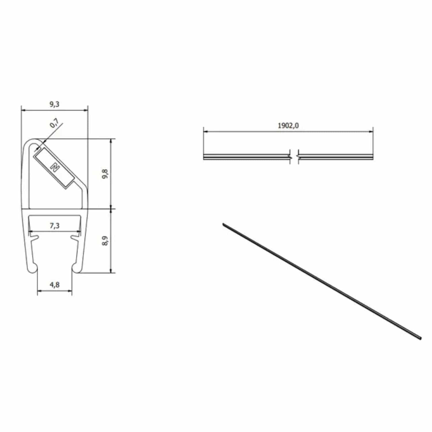 VikingBad Magnetprofil Liam Dør Hjørnemontering PVC H190,2cm VikingBad Magnetprofil
