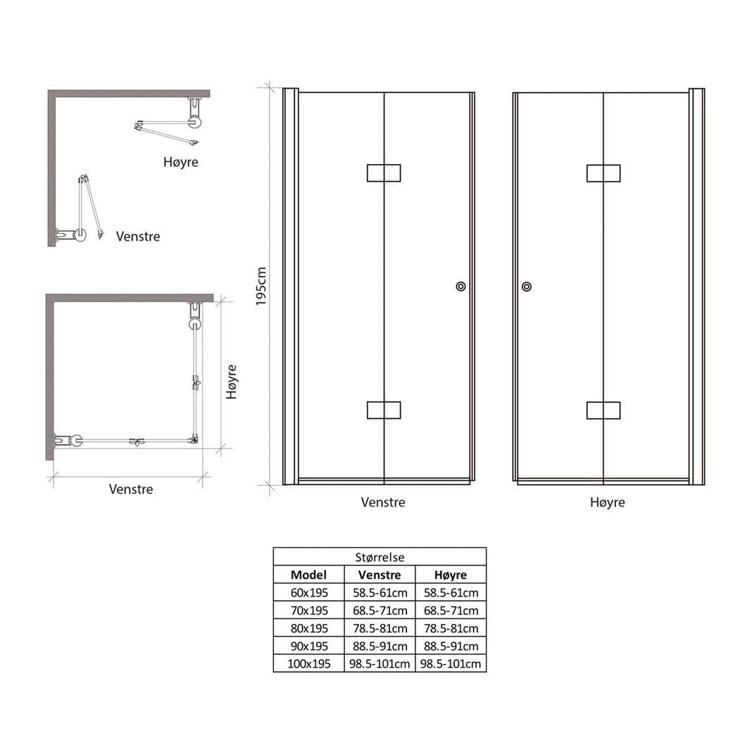 VikingBad MATS Dusjdør Leddet H195cm VikingBad Dusjdør