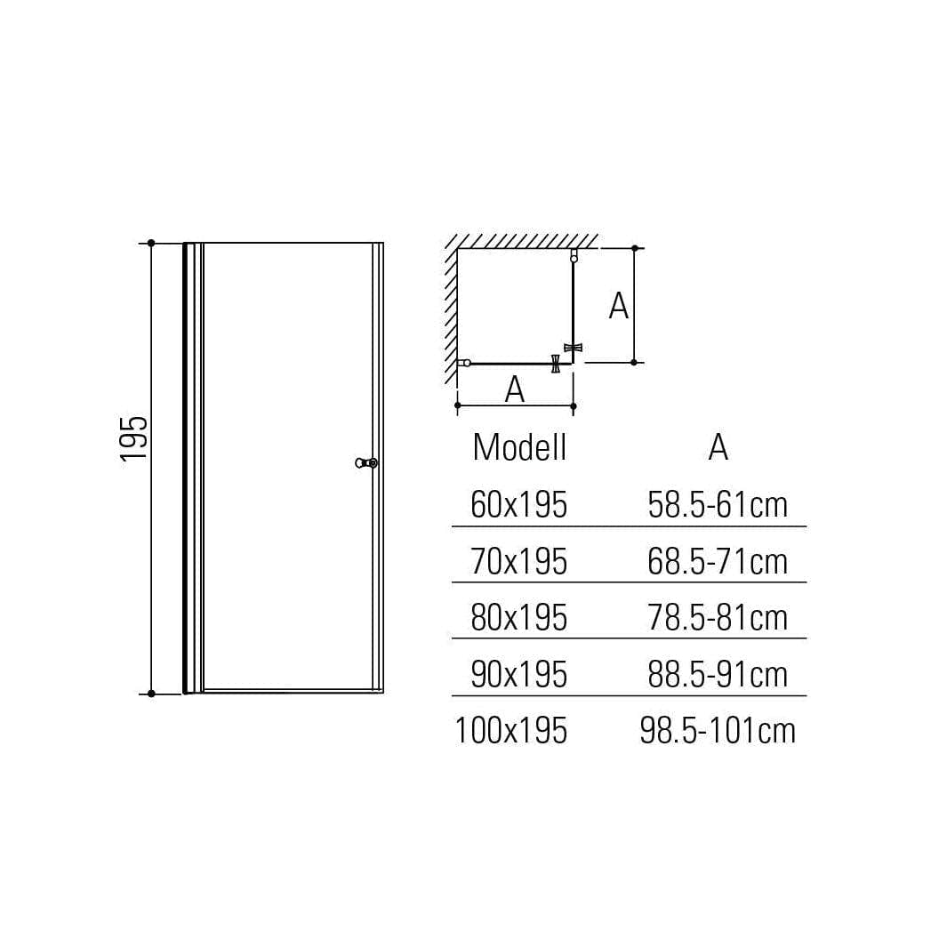 VikingBad Mats Dusjhjørne Rett H195cm VikingBad Dusjhjørne