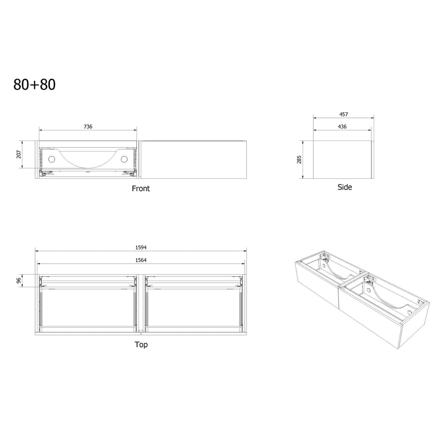 VikingBad MIE Demi Fingergrep Servantskap Mål: B(120-200)xH46xD29 cm VikingBad Servantskap