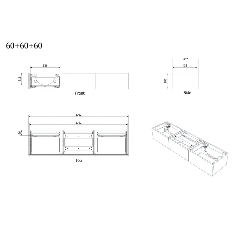 Vikingbad MIE DEMI Stav Servantskap Mål: B180xH46xD29 cm (3x60)