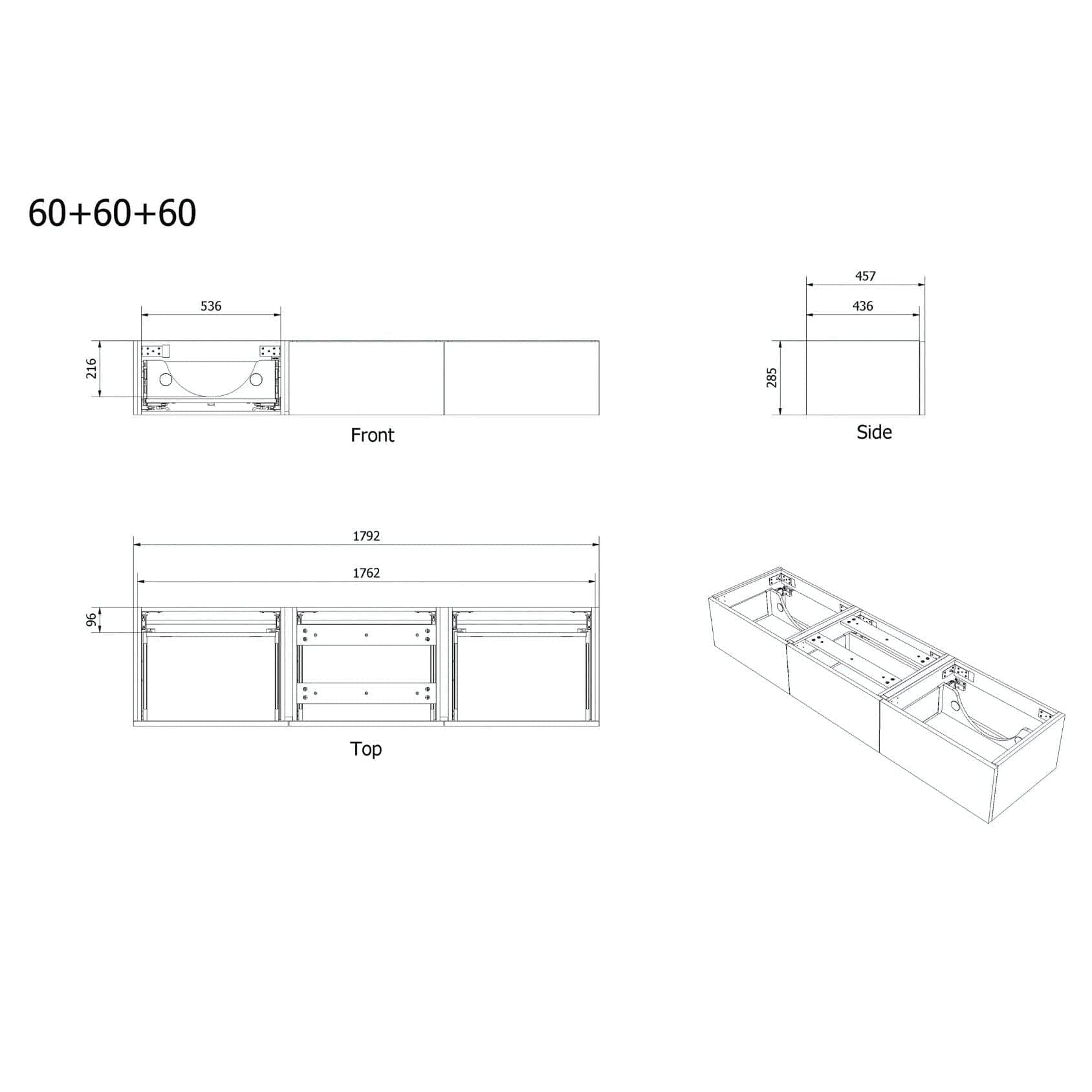 VikingBad MIE Demi Slett Servantskap Mål: B180xH46xD29 cm (2 Servant) VikingBad Servantskap