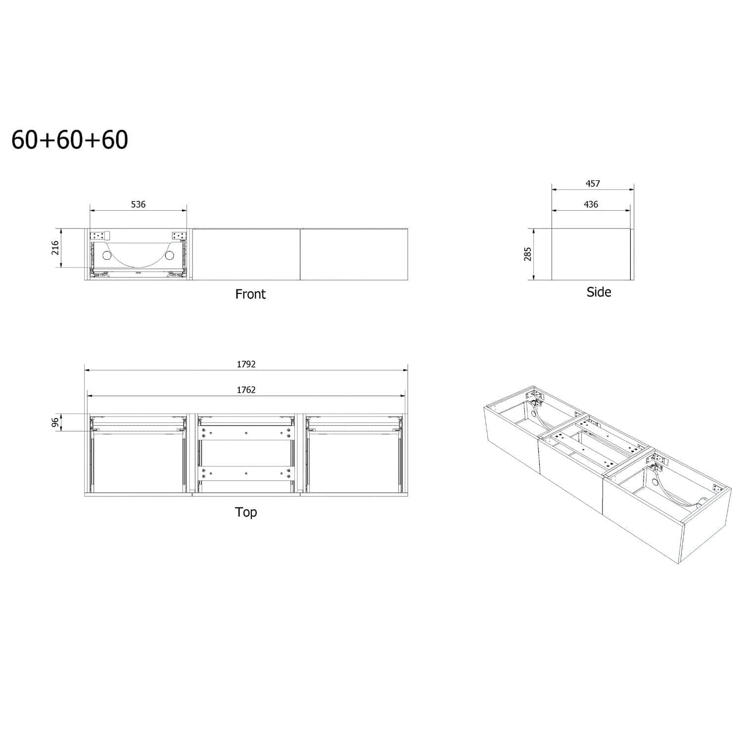 VikingBad MIE Demi Trend Servantskap Mål: B180xH46xD29 cm (3x60) VikingBad Servantskap