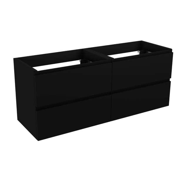 Vikingbad MIE FINGERGREP DBL Servantskap åpen glasshylle Svart matt / 140cm dobbel VikingBad Servantskap VB-115654