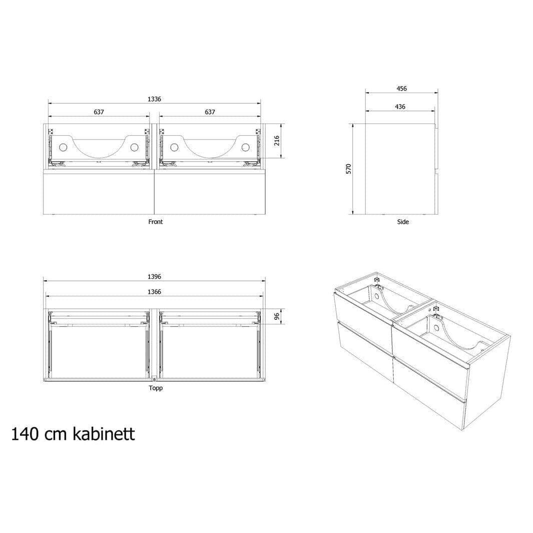 VikingBad MIE FINGERGREP Servantskap - Mål: B(60-200)xH57xD46 cm VikingBad Servantskap