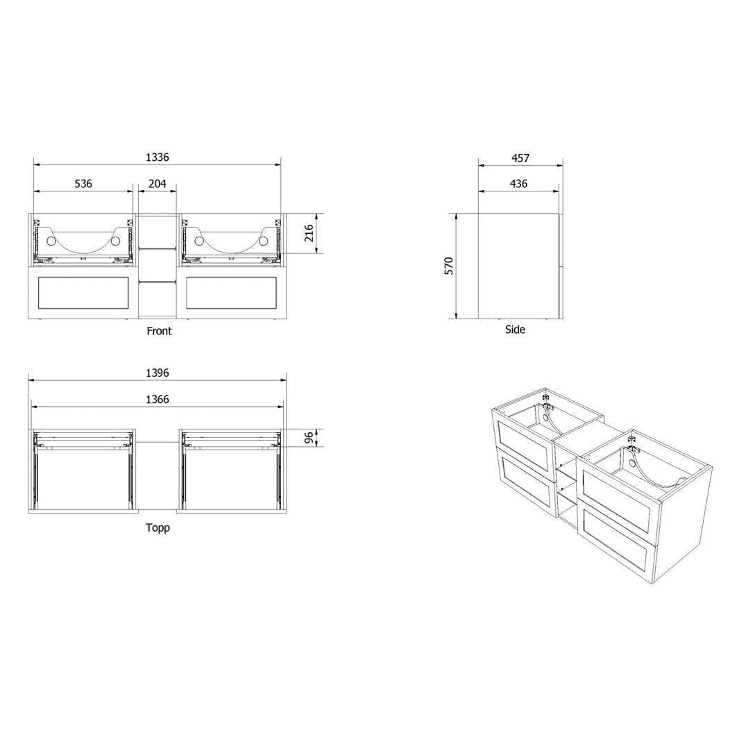 VikingBad MIE RAMME Servantskap åpen glasshylle - Mål: B(140-200)xH57xD46 cm VikingBad Servantskap