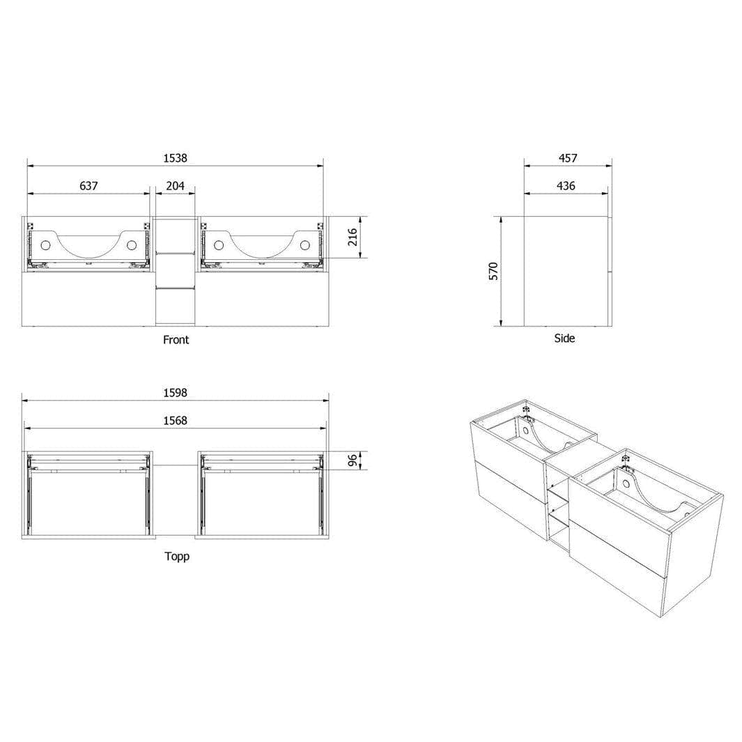VikingBad MIE RAMME Servantskap åpen glasshylle - Mål: B(140-200)xH57xD46 cm VikingBad Servantskap