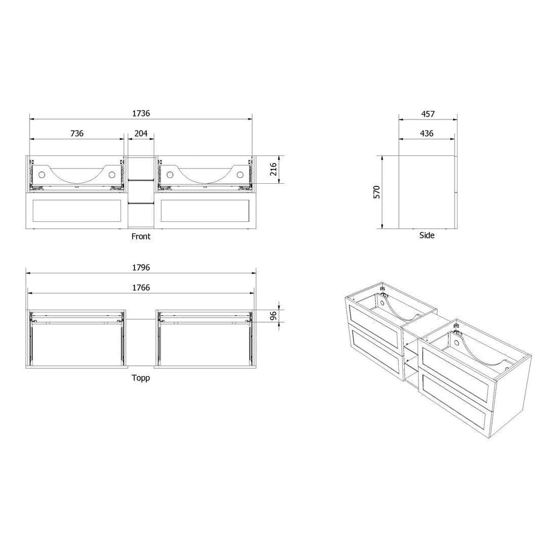 VikingBad MIE RAMME Servantskap åpen glasshylle - Mål: B(140-200)xH57xD46 cm VikingBad Servantskap