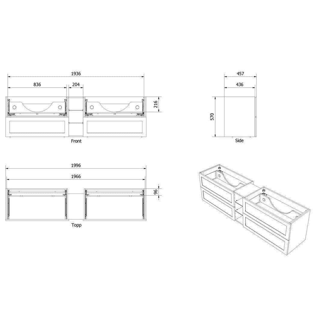 VikingBad MIE RAMME Servantskap åpen glasshylle - Mål: B(140-200)xH57xD46 cm VikingBad Servantskap