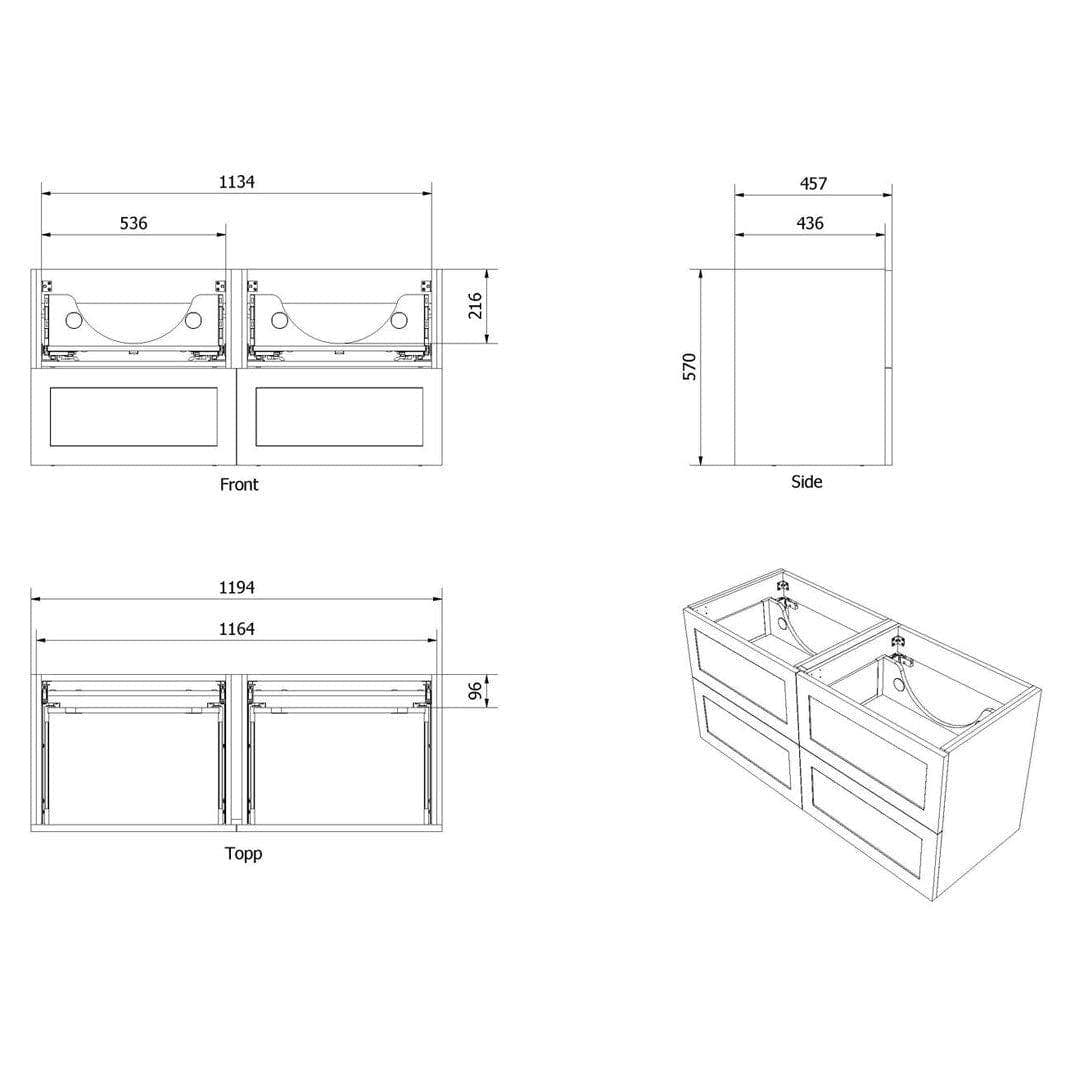VikingBad MIE RAMME Servantskap - Mål: B(60-180)xH57xD46 cm VikingBad Servantskap