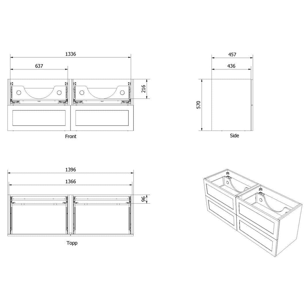 VikingBad MIE RAMME Servantskap - Mål: B(60-180)xH57xD46 cm VikingBad Servantskap