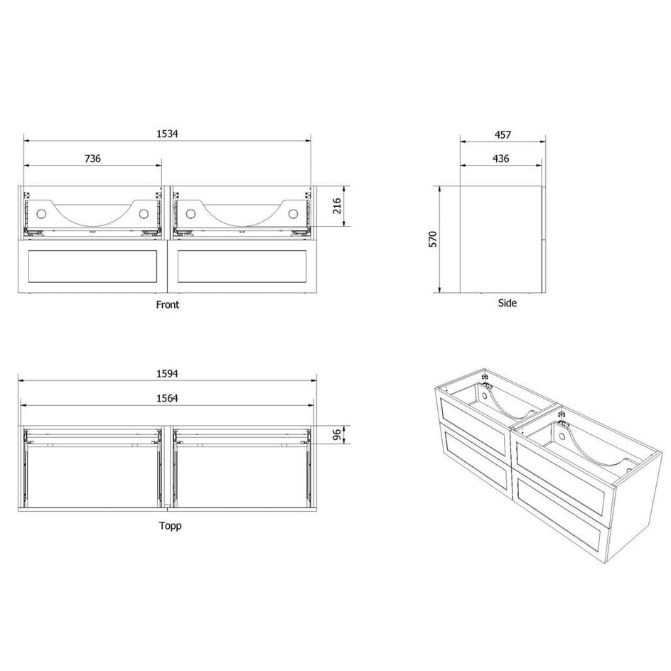 VikingBad MIE RAMME Servantskap - Mål: B(60-180)xH57xD46 cm VikingBad Servantskap