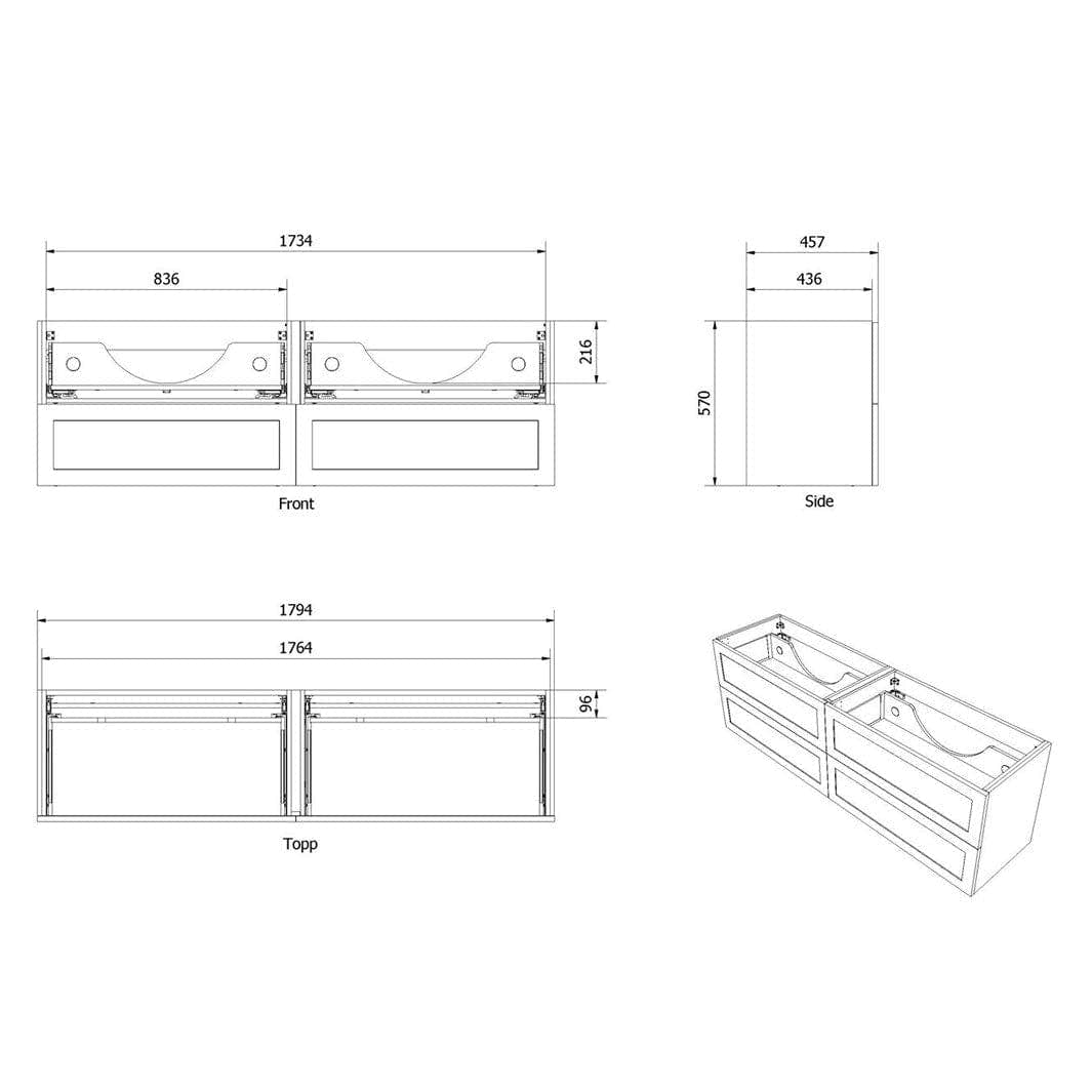 VikingBad MIE RAMME Servantskap - Mål: B(60-180)xH57xD46 cm VikingBad Servantskap
