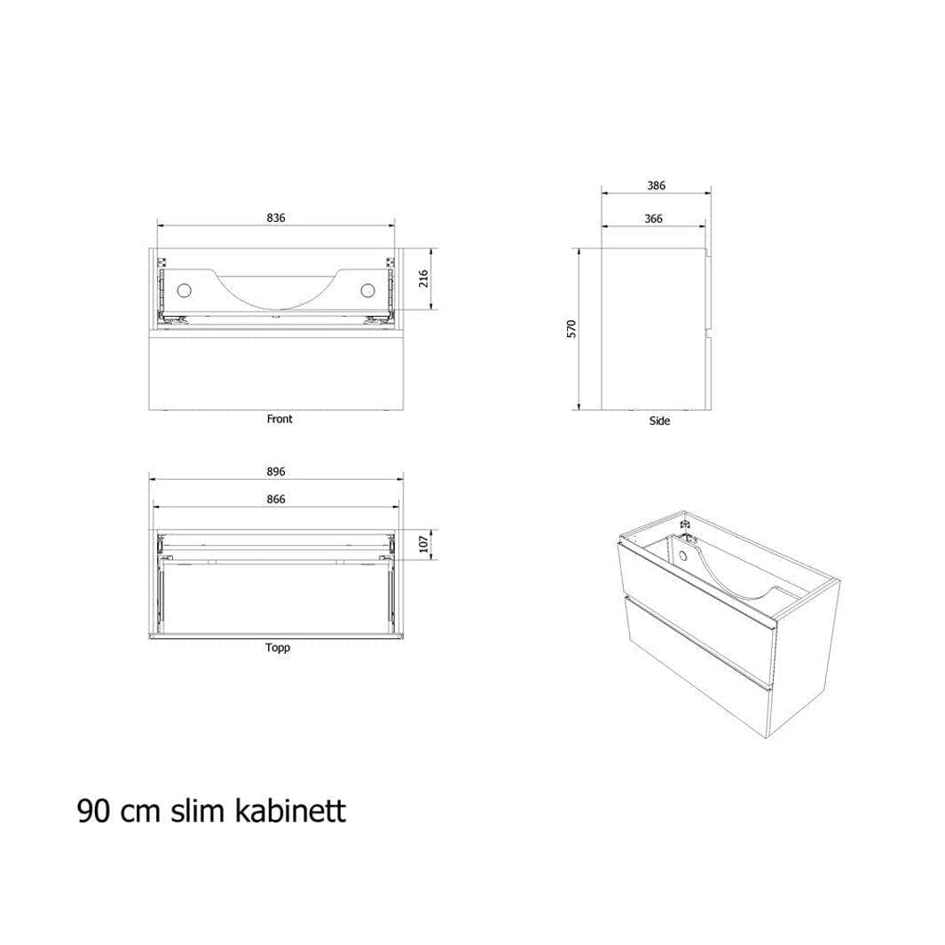 VikingBad MIE SLIM Fingergrep Servantskap - Mål: B(50/60/90)xH57xD39 cm VikingBad Servantskap