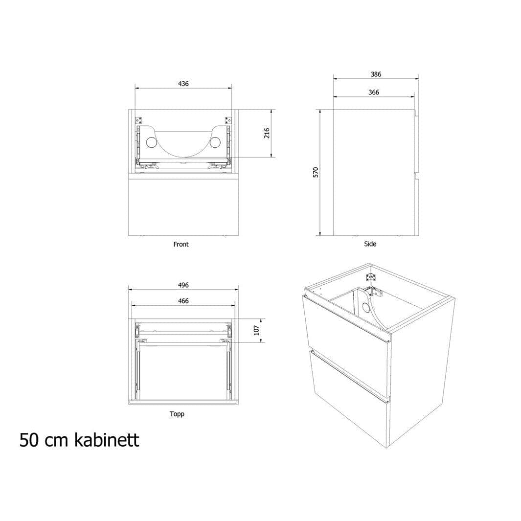 VikingBad MIE SLIM Slett Servantskap - Mål: B(50/60/90)xH57xD39 cm VikingBad Servantskap