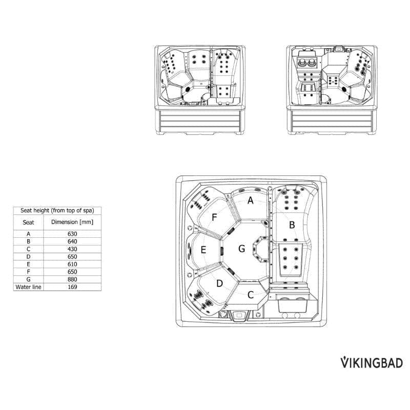 VikingBad Morild Utendørs Spa Sterling Silver/Grå - FRP lokk og bluetooth stereo VikingBad Utendørs boblebad VB-113936