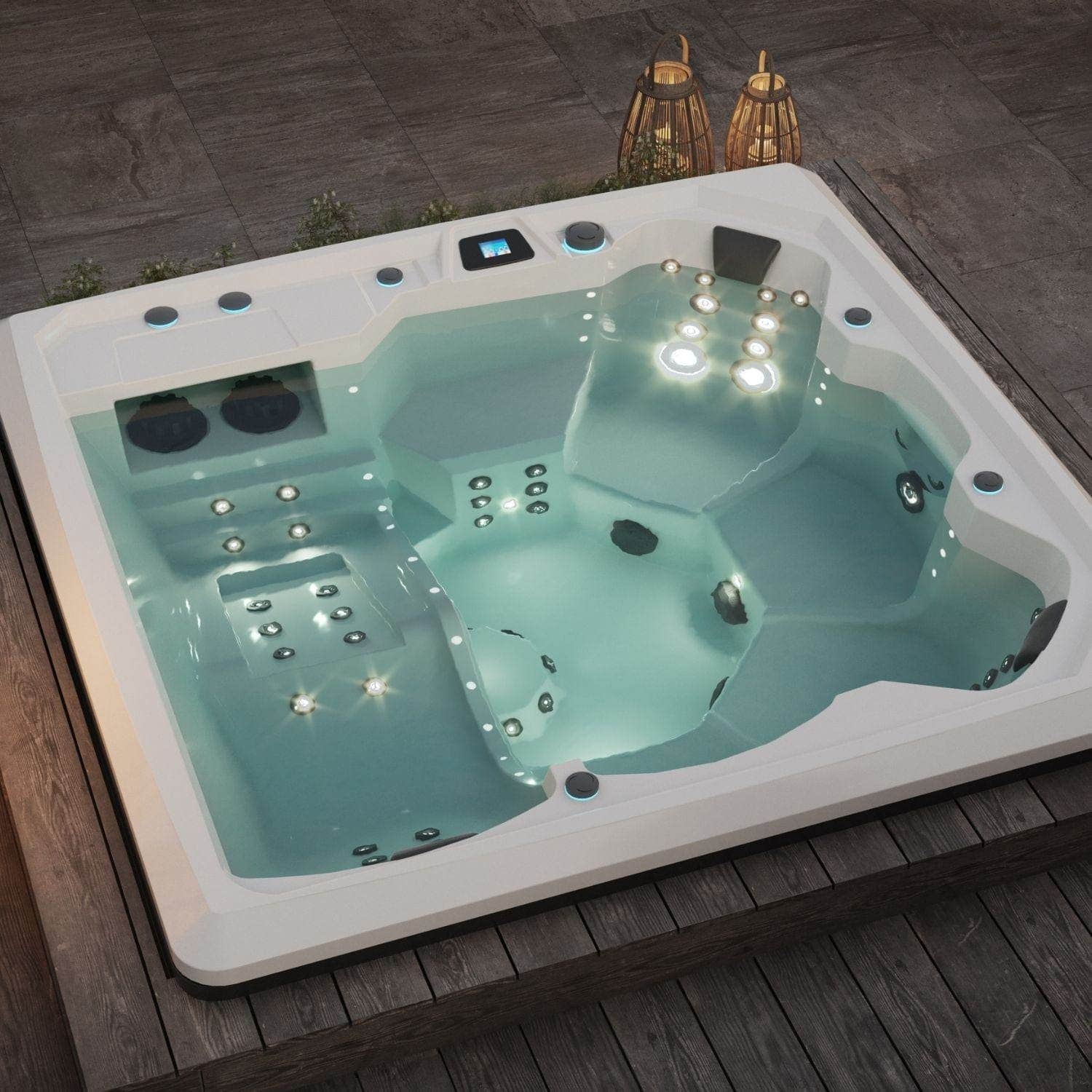Vikingbad Morild Utendørs Spa Sterling Silver/Grå - FRP lokk og bluetooth stereo VikingBad Utendørs boblebad VB-113936